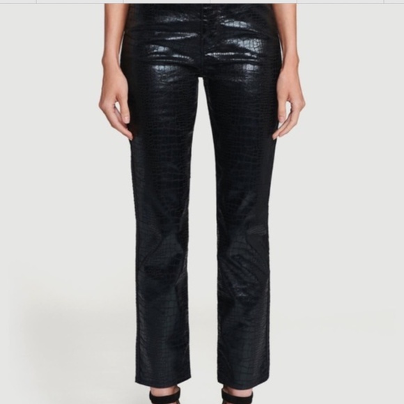 Frame Le Sylvie Slender Straight Black Mock Croc Jeans - Size 30. - Picture 2 of 8